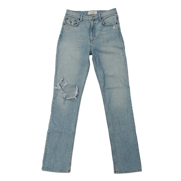 Reformation Liza High Rise Straight Jean Womens 26 Blue Crete Destroyed Wash